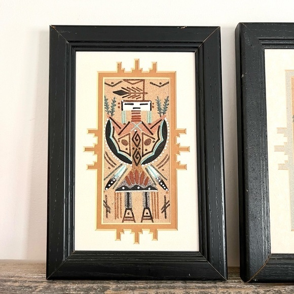 Genuine Navajo Sand Painting signed set of 2 - Picture 2 of 7